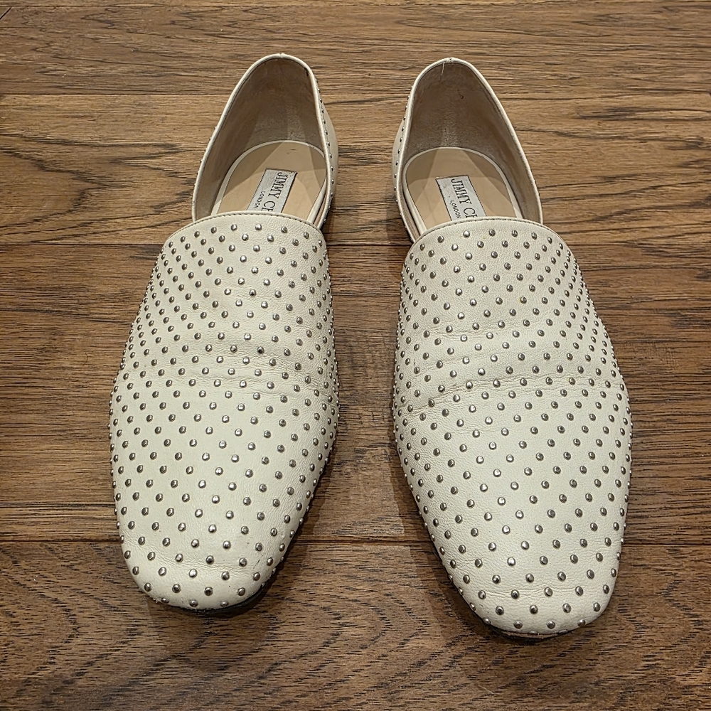 💯 Authentic Jimmy Choo London White Studded Slip-On Shoes